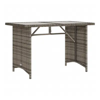 vidaXL Garden Table with Glass Top Outdoor Table Dining Table Grey Poly Rattan