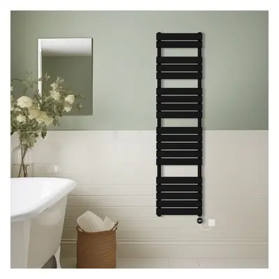 (Black, 1800x450mm) Prefilled Thermostatic Electric Flat Panel Heated Towel Rail Ladder Warmer R