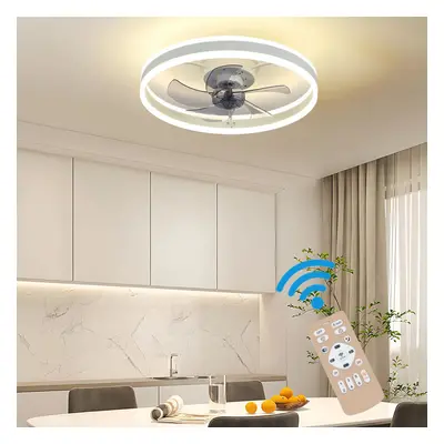 (White Round Fan Lamp) 20inch Modern LED Ceiling Fan Light Dimmable Chandelier Lamp With Remote 