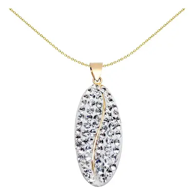 Jewelco London Ladies 9ct Yellow Gold White Round Crystal Coffee Bean Charm Pendant - JPD530