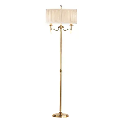 Luxury Classic Twin Arm Feature Floor Lamp Antique Brass & Beige Organza Shade