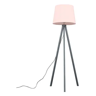 Modern Grey Wood Tripod Design Floor Lamp with a Pink Tapered Shade - Complete with a 6w LED Bul