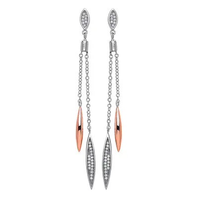 Jewelco London Ladies Rose Gold-Plated Sterling Silver Cubic Zirconia Double Pea Pod Drop Earrin