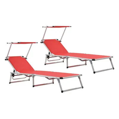 Folding Sun Loungers with Roof pcs Aluminium&Textilene Red