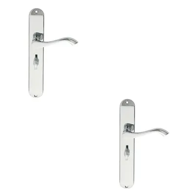 2x PAIR Curved Lever on Long Slim Bathroom Backplate x 40mm Polished Chrome