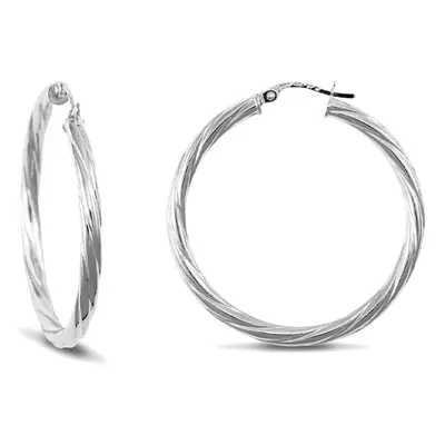 Jewelco London Sterling Silver Twist Hoop Earrings - 3mm - 3.5cm - AER001E