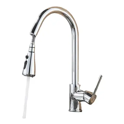 Chrome Kitchen Sink Faucets Brass Single Hole Pull Out Spout Hot Cold Water Mixer Stream Sprayer