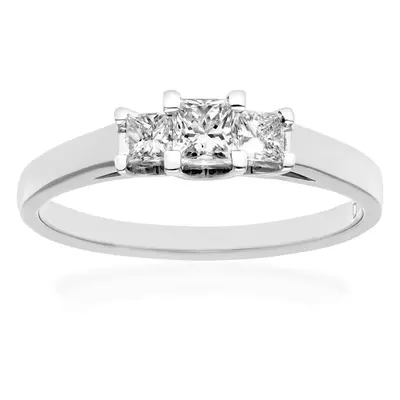 (K) Jewelco London 18ct White Gold Trilogy Ring, J/I Certified Diamonds, Princess Cut, 0.50ct