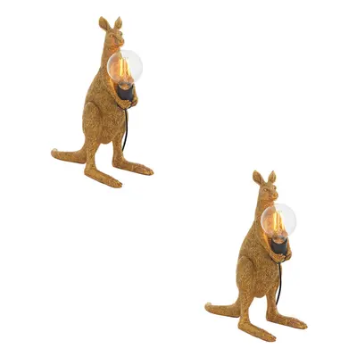 2 PACK Vintage Gold Kangaroo Table Light - Resin Figure - Matt Black Lamp Holder