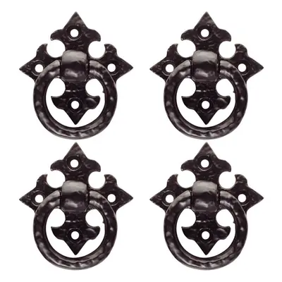 4x Ornate Cabinet Ring Pull on Cross Backplate 35mm Fixing Centres Black Antique