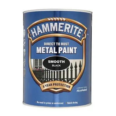 Hammerite SFB5L Direct to Rust Smooth Finish Metal Paint Black Litre