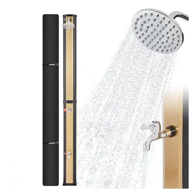 AREBOS Solar shower 35L | with integrated thermometer & foot shower| round shower head| snap-in 