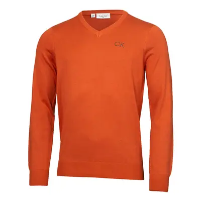 (XL, Orange) Calvin Klein Mens V-Neck Tour Durable Comfort Golf Sweater