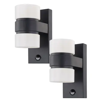 2 PACK IP44 Outdoor Wall Light & PIR Sensor Anthracite Aluminium 6W LED