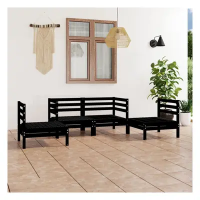 vidaXL Solid Pinewood Garden Lounge Set Piece Black Outdoor Seating Sofa