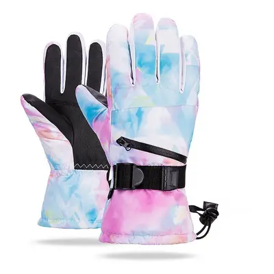 (Light Blue Pink, M) Waterproof Winter Thermal Gloves for Skiing Snowboard,Riding Support Touch 