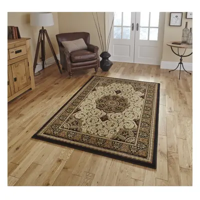 (Black, 67cm x 230cm) Heritage Classic Floral Swirl Pattern Rug Wool Look Pile Home Mat