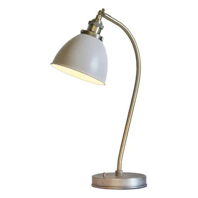 Vintage Curved Table Lamp Antique Brass & Grey Shade Industrial Bedside Light