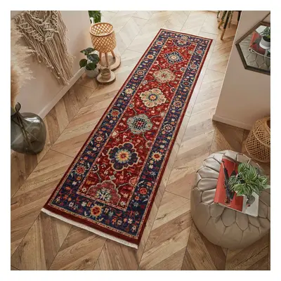 (Red / Blue, 68x235cm Runner) Luxury Wool Traditional Rug Carpet Vintage Oriental Rugs Runner Sm