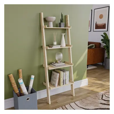 (Pine) York Tier Ladder Bookcase Leaning Shelving Unit