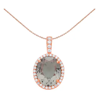 Jewelco London Ladies Rose Gold-Plated Sterling Silver Grey Olive Oval Cubic Zirconia Solitaire 