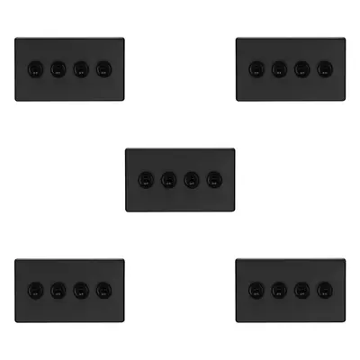 5 PACK Gang Quad Retro Toggle Light Switch SCREWLESS MATT BLACK 10A Way