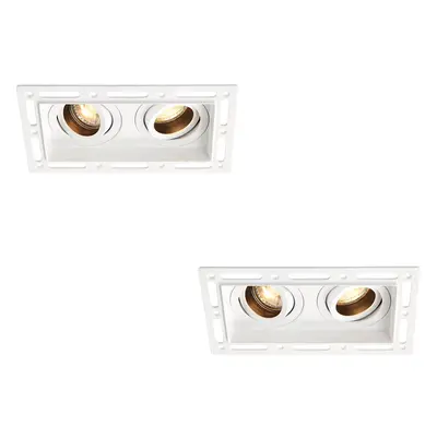 2 PACK Twin Trimless Plaster-In Downlight - x 50W GU10 Reflector LED - White