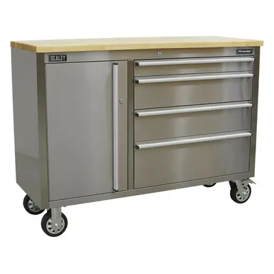 1220 x x 950mm Drawer Tool Chest - STAINLESS STEEL Wood Topped Mobile Case