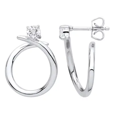 Jewelco London Ladies Sterling Silver Cubic Zirconia Solitaire Crossover Stud Drop Earrings - GV