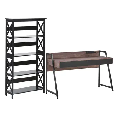 Home Office Set Dark Wood and Black FOSTER/HARWICH