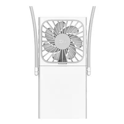 (White) USB Hanging Neck Fan Folding Fan with Colorful Lights Three Gears Wind Speed Air Cooler 