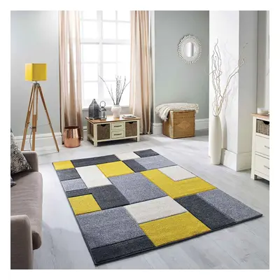 (26. 8425I Box - Yellow / Grey, x cm) Modern Geometric Floral Abstract Area Rugs Check Multi Col