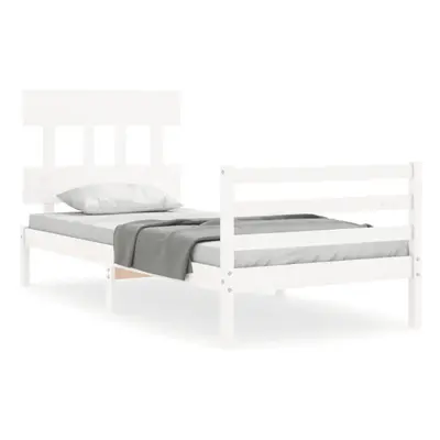 (white, x cm/low) vidaXL Bed Frame with Headboard Mattress Foundation Bed Base Single Solid Wood