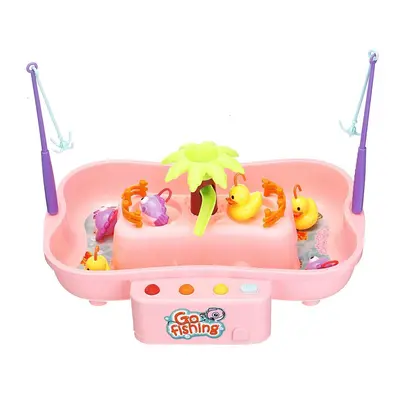 (Pink) Electric Water Cycle Fishing Platform Game Interactive Educational Toy with Sound Lightin