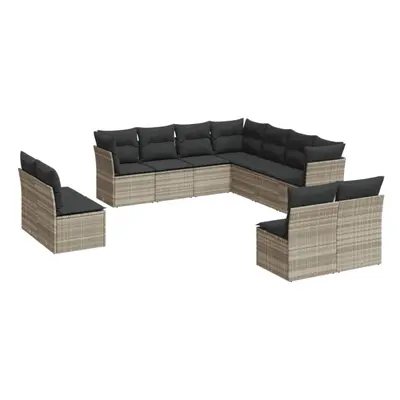 vidaXL Garden Sofa Set Piece with Cushions Couch Light Grey Poly Rattan