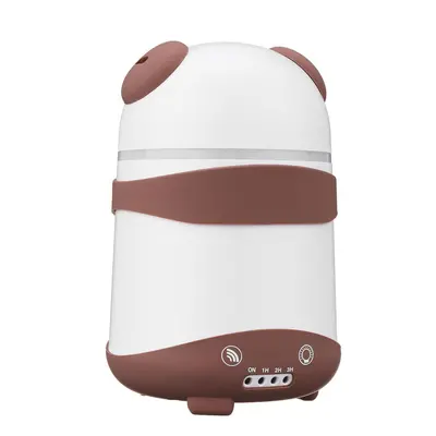 (Brown) Dual Humidifier Air Oil Diffuser Aroma Mist Maker LED Cartoon Panda Style For Home Offic