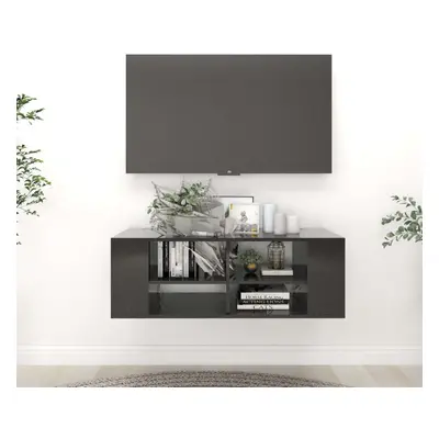 vidaXL Wall-Mounted TV Cabinet Concrete High Gloss Black Engineered Wood Unit