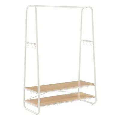 Clothes Rail, Clothes Rack with Shelves, S-Shaped Hooks, Steel Frame, for Bedroom, Oak and Cream