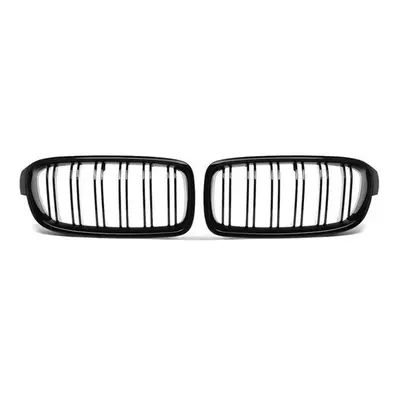 2Pcs Gloss Black Front Bumper Hood Kidney Grille Double Line Racing Replacement for BMW F30 F31 