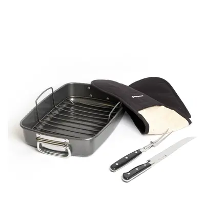 MasterClass Roasting Pan with Rack, Two Piece Carving Set & Deluxe Double Oven Glove