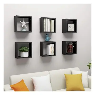 vidaXL 6x Wall Cube Shelves Black Storage Wall Hanging Floating Shelf Unit