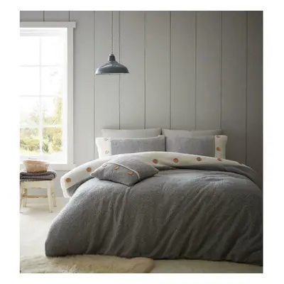 (Double) Catherine Lansfield Duvet Cover Set So Soft Tone Buttoned Sherpa Grey