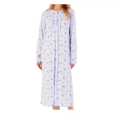 (Blue, UK 24/26) Slenderella Ladies Floral Cotton Jersey Button Down Nightdress