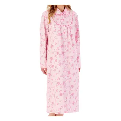 (Pink, UK 28/30) Slenderella Ladies Floral Flannel Long Sleeve Collar Nightdress