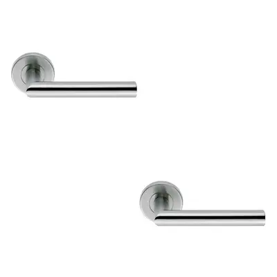 2x PAIR Mitred Round Bar Handle Ringed Design Conceled Fix Satin Steel