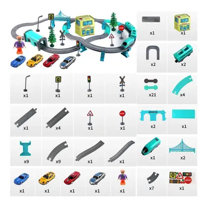 (blue) 66/92 Pcs Multi-style DIY Assembly Track Train Increase Parent-child Interaction Toy Set 