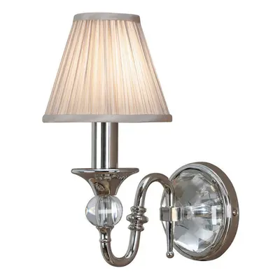 Diana Luxury Single Curved Arm Traditional Wall Light Nickel Crystal Beige Shade