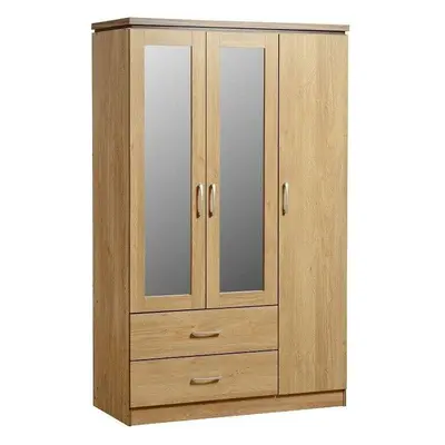 Charles Door Drawer Mirrored Wardrobe Oak Effect Veneer with Walnut Trim