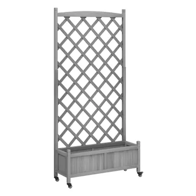 (grey, x x 187.5 cm) vidaXL Planter with Trellis Raised Bed Garden Planter Brown Solid Wood Fir