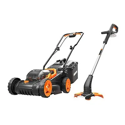 WORX WG927E Dual 20V Battery 34cm Cordless Lawn Mower & 18V (20V MAX) Cordless Grass Trimmer